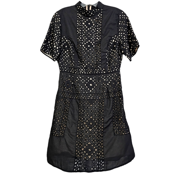 Anthropologie Kas Ny Black Iolet /Tan Shortsleeve Mock Turtleneck Dress - Picture 9 of 16